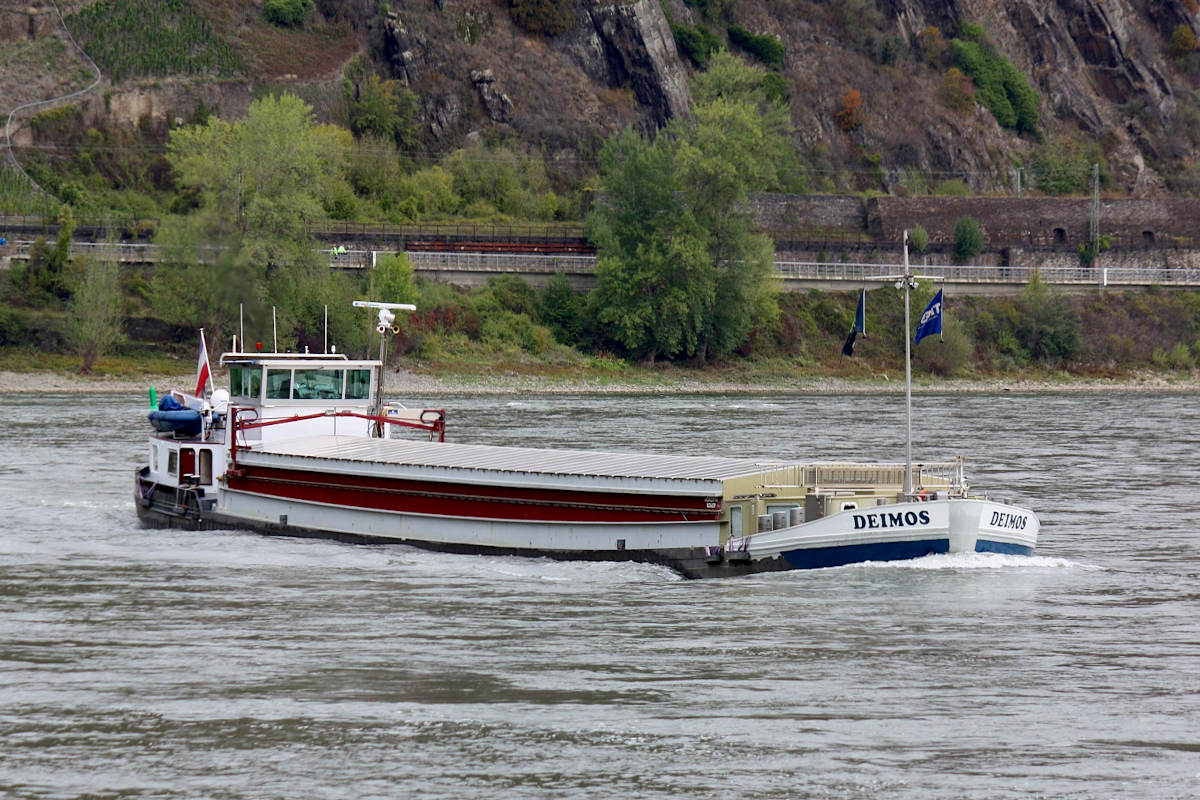 GMS DEIMOS (ENI:02316259) L.67,50 m B.7,25 m T.855 Baujahr 1959 Flagge Niederlande auf dem Mittelrhein am 20.09.2022 zu Berg in Oberwesel.