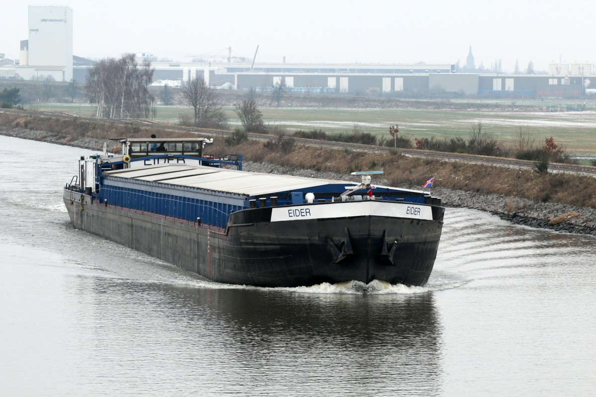 GMS Eider (04802300 , 85 x 9,5m) am 18.02.2016 im MLK zw. Haldensleben und Vahldorf mit Fahrtrichtung Osten.