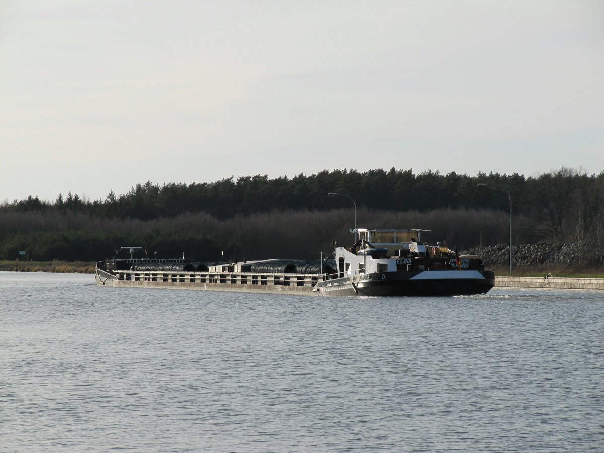 GMS Elbia (04801200 , 105 x 9,50m) am 14.03.2020 im Elbe-Havel-Kanal zw. der Schleuse Wusterwitz und der L96 auf Talfahrt.