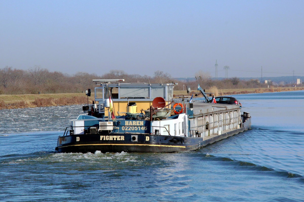 GMS  FIGHTER  (02205146 , 67 x 8m) am 22.02.2021 im  MITTELLANDKANAL  Höhe Barleber See I auf Bergfahrt nach Berlin.