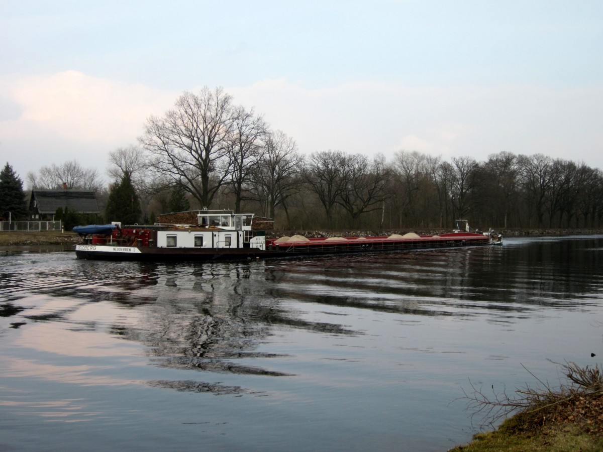 GMS Goldberg (04031090 , 67 x 8,20m) am 08.03.2016 im Sacrow-Paretzer Kanal / UHW (Untere-Havel-Wasserstrasse) bei Schlänitzsee mit Fahrtrichtung Berlin.