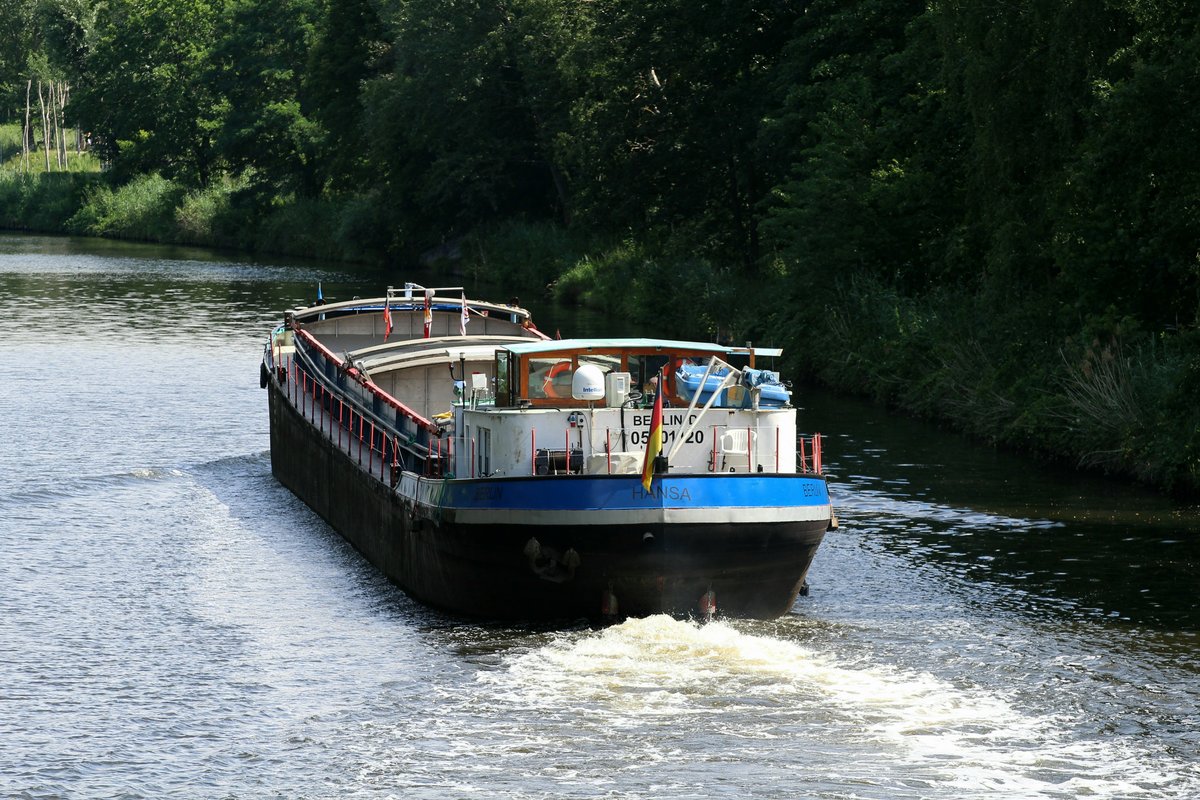 GMS HANSA (05101120 , 65 x 6,3m) am 05.08.2020 im Teltowkanal Höhe Kleinmachnow zu Berg.