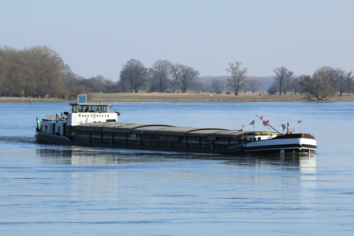 GMS Havelstern (04013290 , 70 x 7,20m) am 17.03.2016 bei Gnevsdorf auf Elbe-Talfahrt.