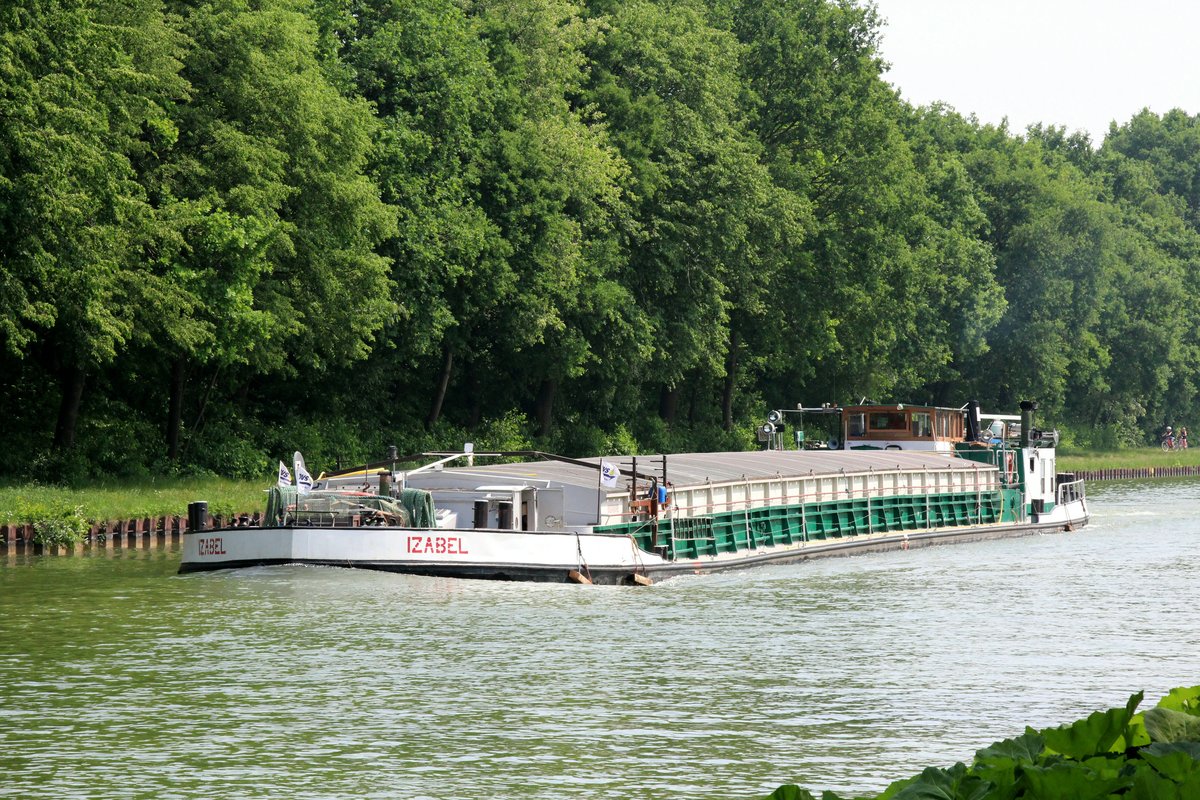 GMS Izabel (08340049 , 56,68 x 7,58m) am 13.05.2018 im DEK zw. den Schleusen Bevergern und Rodde auf Talfahrt.