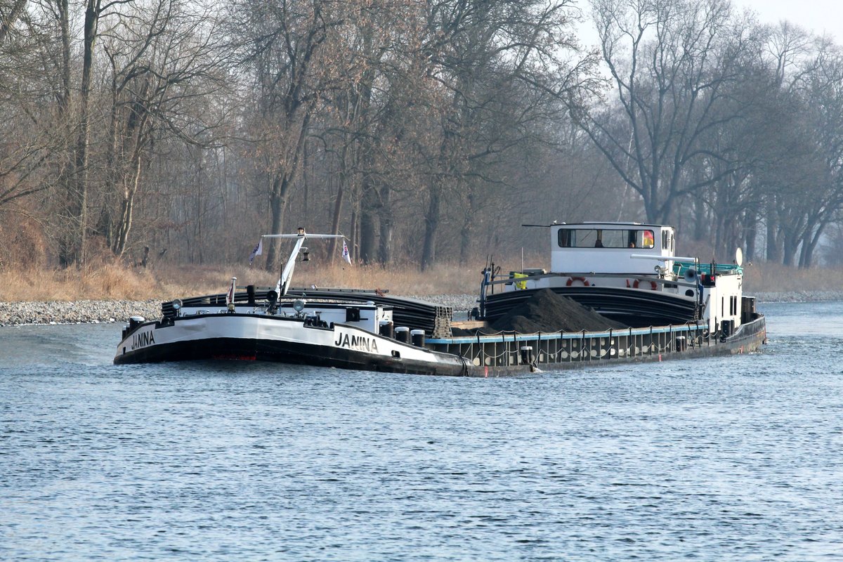 GMS Janina (04030910 , 80 x 8,2m) am 10.02.2017 auf Talfahrt im Sacrow-Paretzer-Kanal Höhe km 30.