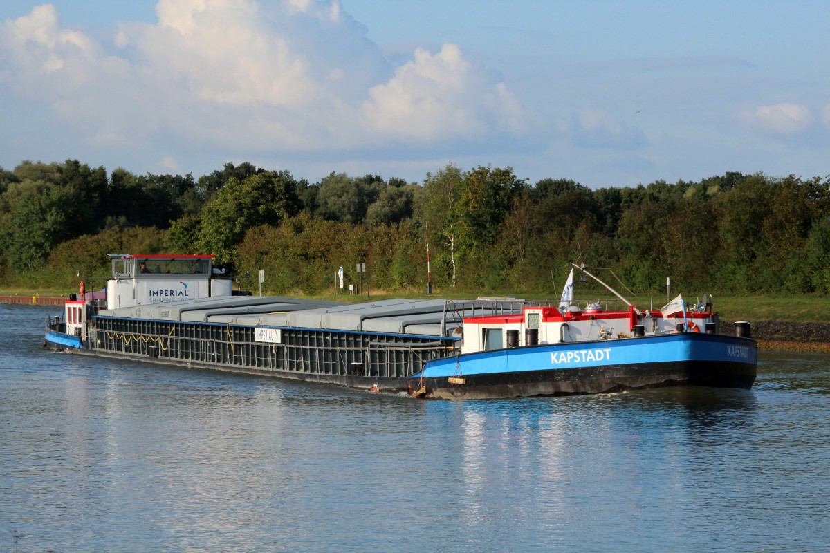 GMS Kapstadt (02326507 , 84,97 x 9,49m) am 11.09.2014 im ESK zw. Bad Bodenteich und Lüder auf Bergfahrt. Ein Schiff der Imperial Reederei.