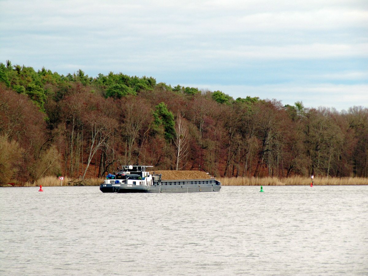 GMS  KIM  (02310018 , 85 x 8,20m) am 21.01.2021 im  GRIEBNITZSEE / TELTOWKANAL  auf Bergfahrt nach Berlin-Rudow.