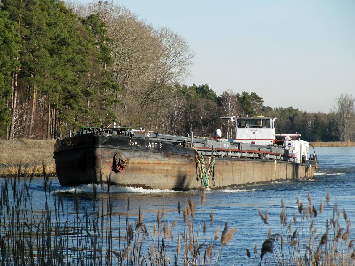 GMS Labe 3 (09551066 , 80 x 9,35m) am 15.02.2019 im Elbe-Havelkanal zw. der Schleuse Wusterwitz und Kader Schleuse zu Tal.