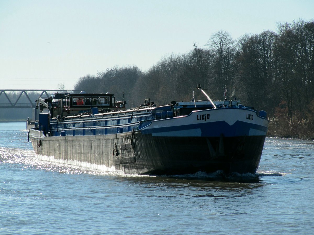 GMS Liejo (02311842 , 67 x 7,30m) am 27.02.2019 im Mittellandkanal vor Edesbüttel auf Bergfahrt Richtung WOB.