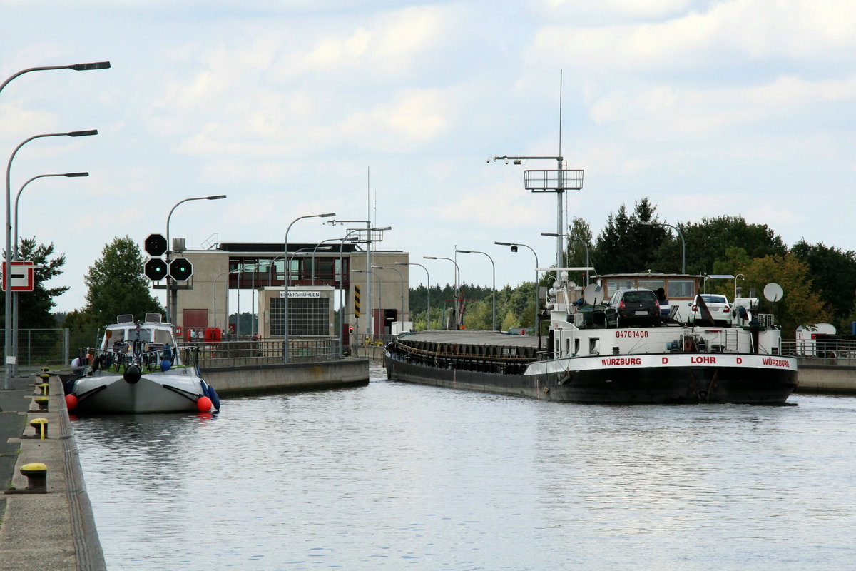 GMS Lohr (04701400 , 105 x 9,50m) am 14.09.2019 bei der Einfahrt in die Schleuse Eckersmühlen / Main-Donau-Kanal zu Tal.