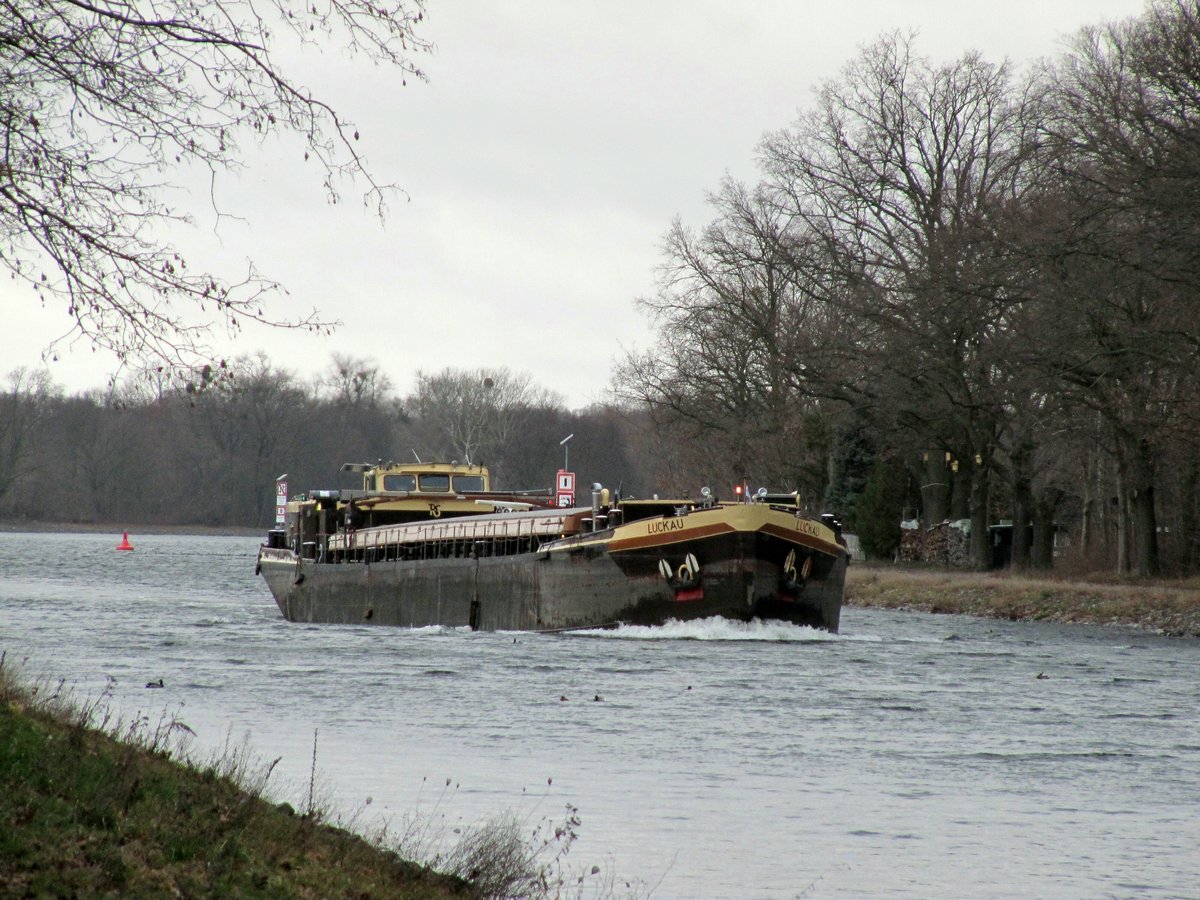 GMS Luckau (04030540 , 67 x 8,2m) am 03.02.2020 im Sacrow-Paretzer-Kanal / UHW Höhe Schlänitzsee auf Bergfahrt.