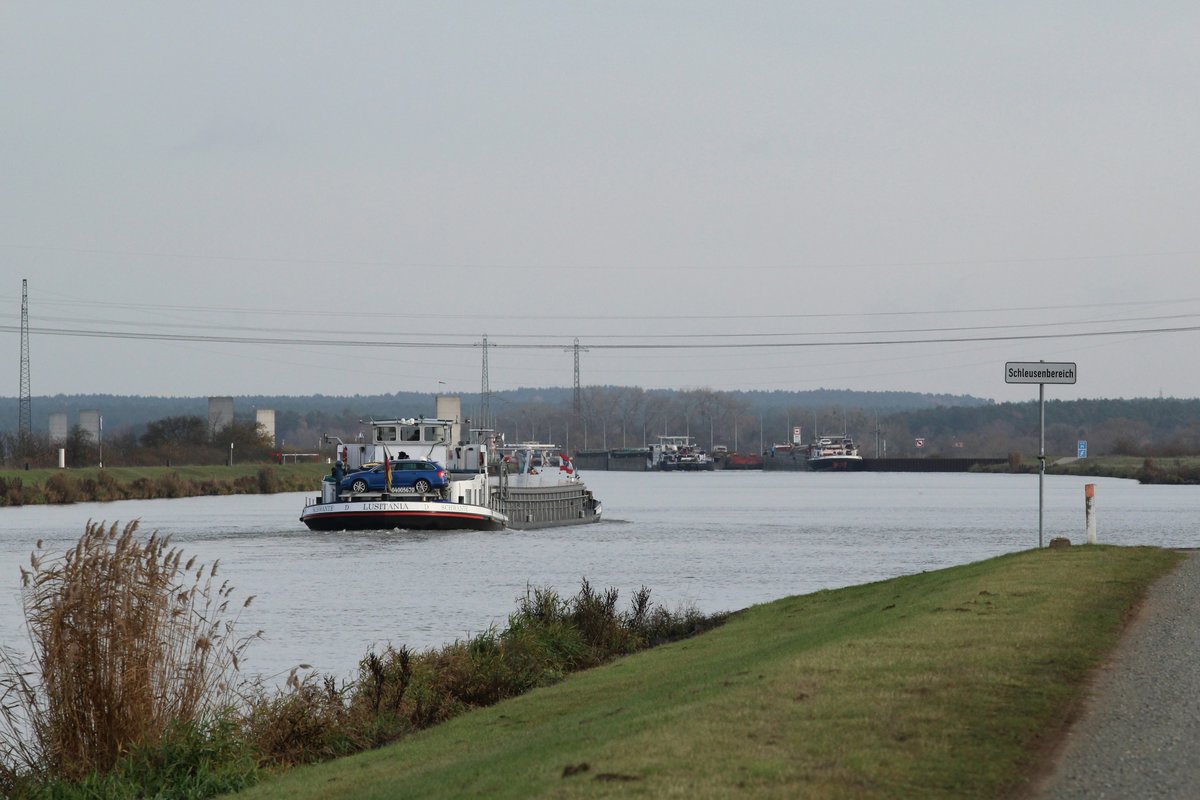 GMS Lusitania (04005670 , 80 x 8,2m) am 24.11.2016 a.d. Mittellandkanal im Bereich der Schleuse Rothensee mit Fahrtrichtung Berlin. 