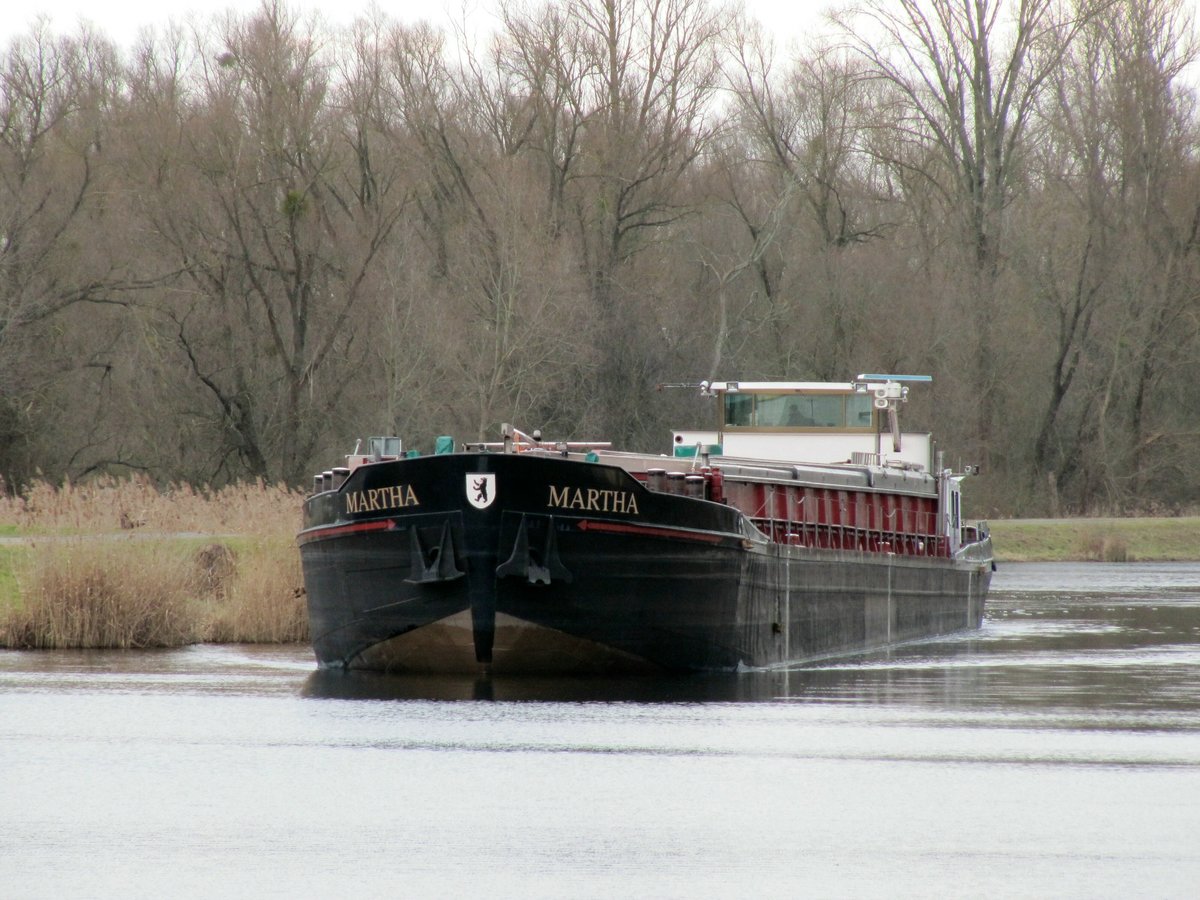 GMS Martha (04007590 , 80 x 8,20m) am 29.01.2020 im Havelkanal Höhe Buchow-Karpzow auf Bergfahrt.