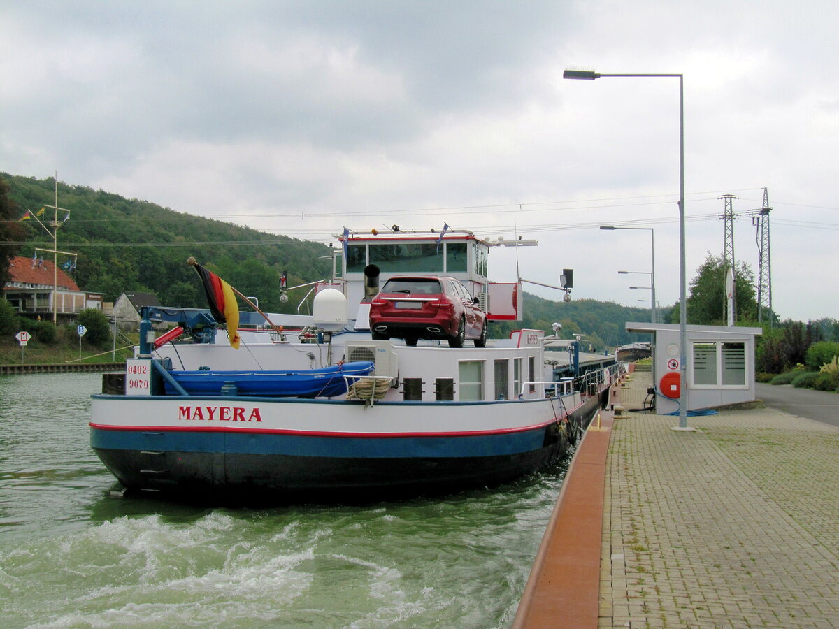 GMS  MAYERA  (04029070 , 86 x 9,55m)  legte am 03.10.2020 an der Bunkerstation in Bergeshövede / Nasses Dreieck /  DORTMUND-EMS-KANAL  an.