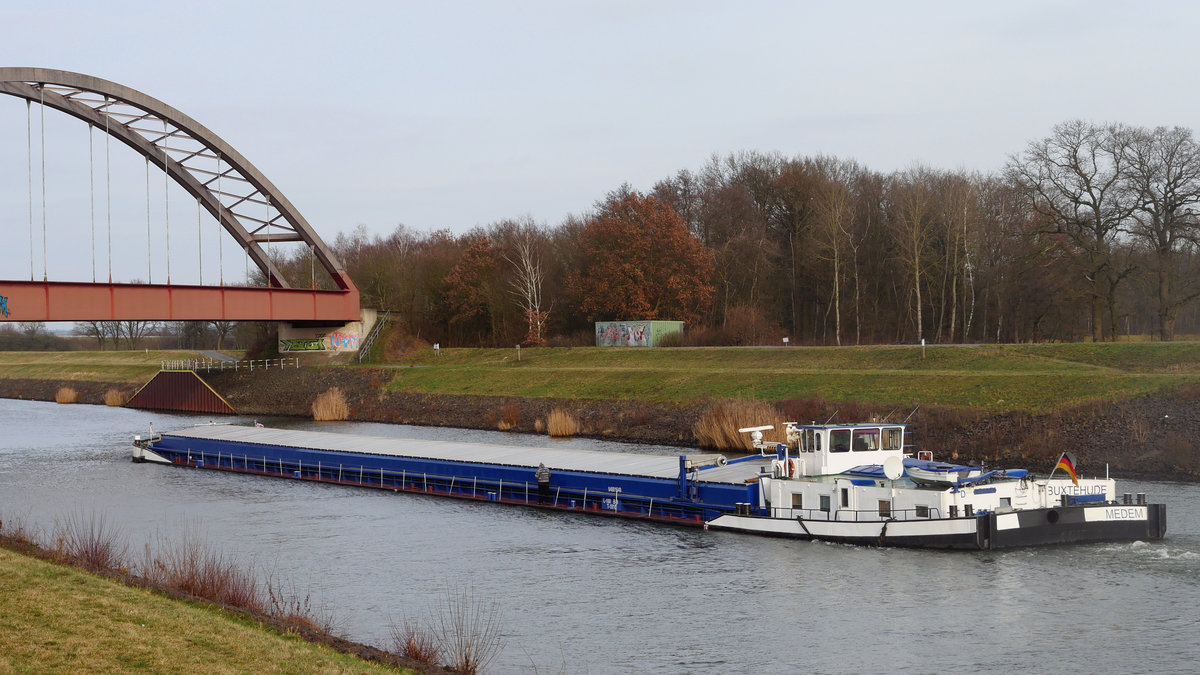 GMS MEDEM, Buxtehude ENI 04601640 (ex Kapitän, ex Elsa, ex Wintrans 44, ex Schlesien) auf dem Elbe-Seitenkanal vom Schiffshebewerk Scharnebeckkommend Kurs Artlenburg; 11.01.2020
