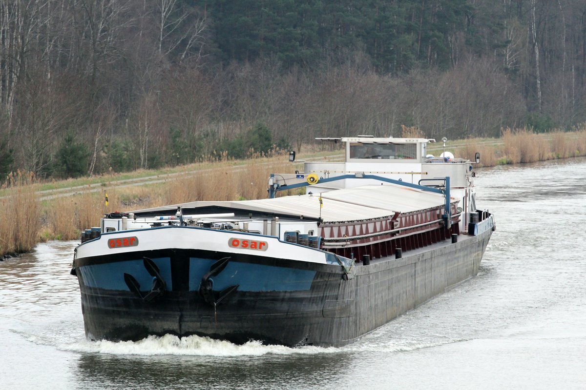 GMS Osar (02104608 , 80 x 8,20m) am 05.04.2016 im Elbe-Havel-Kanal zw. Schleuse Wusterwitz und Genthin.