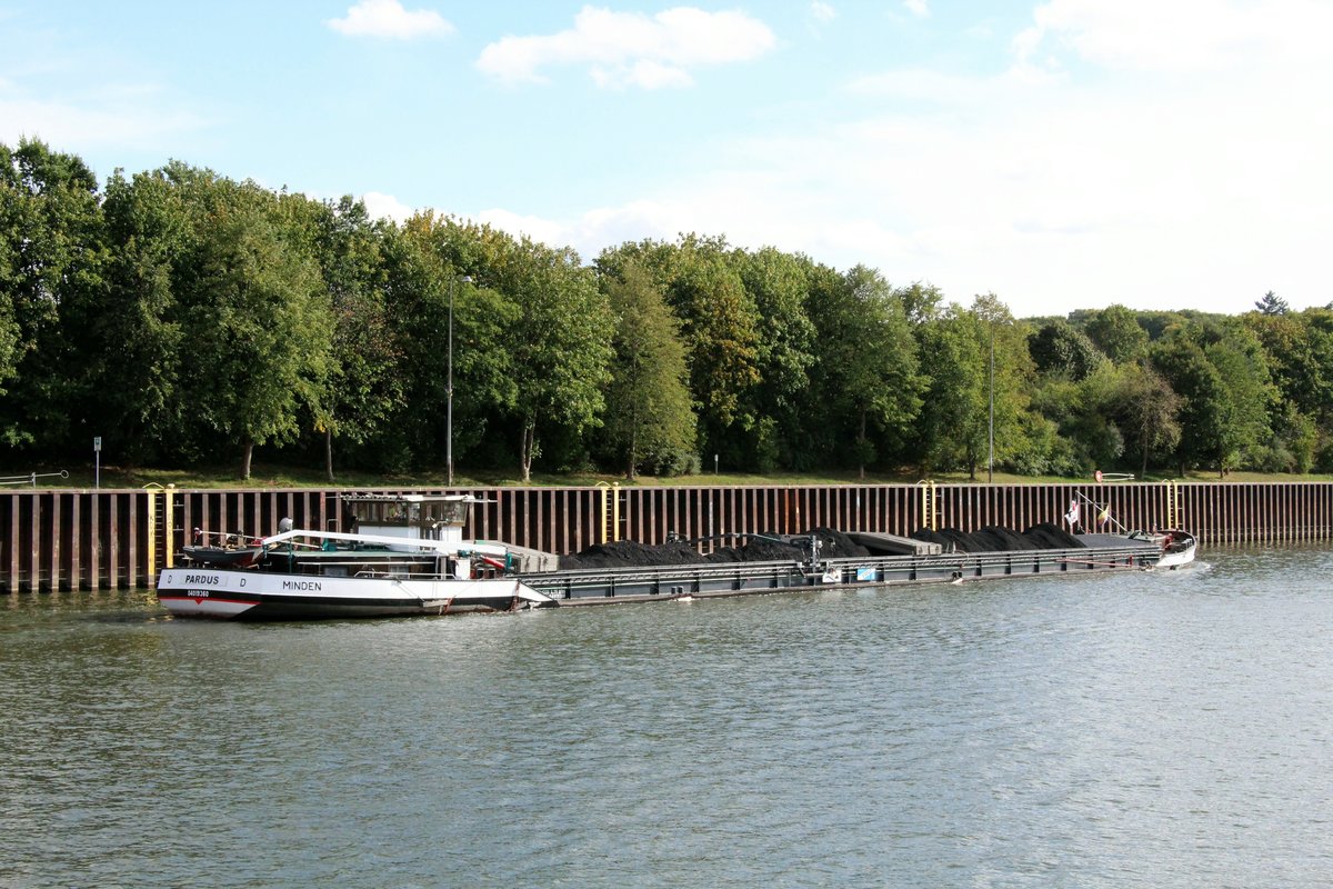 GMS PARDUS (04019360 , 75 x 9,5m) am 25.09.2020 im Elbe-Seitenkanal / Unterwasser vor dem Schiffshebewerk Scharnebeck zu Berg.