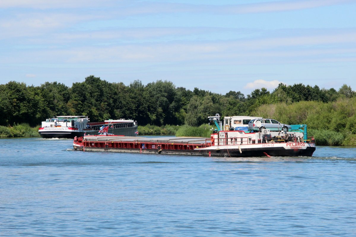 GMS PELAROO (09558004 , 67 x 8,20m) folgte am 19.07.2016 der Niedersachsen 22 (02323515) bei Edesbüttel in den Elbeseitenkanal zu Tal. 