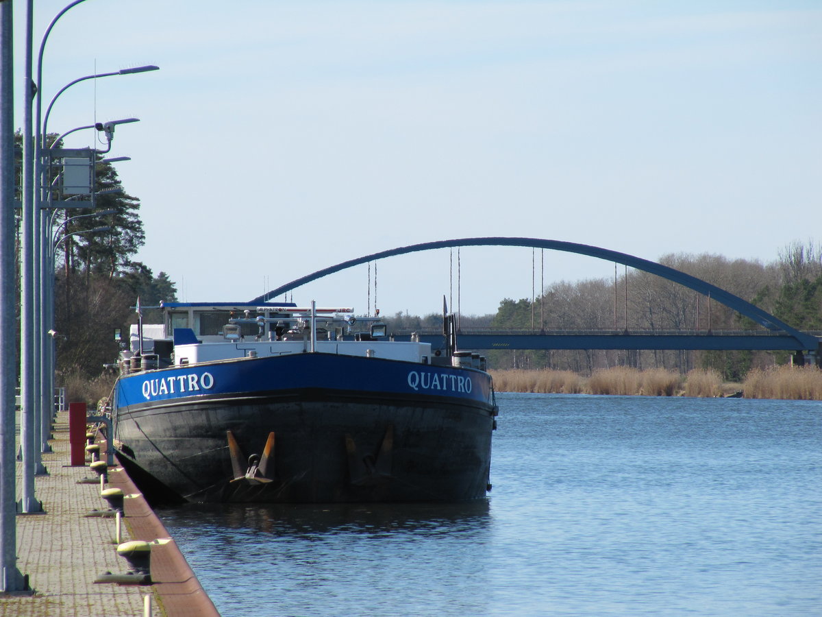 GMS Quattro (02321254 , 105 x 9m) lag am 14.03.2020 im Oberwasser der Schleuse Wusterwitz.