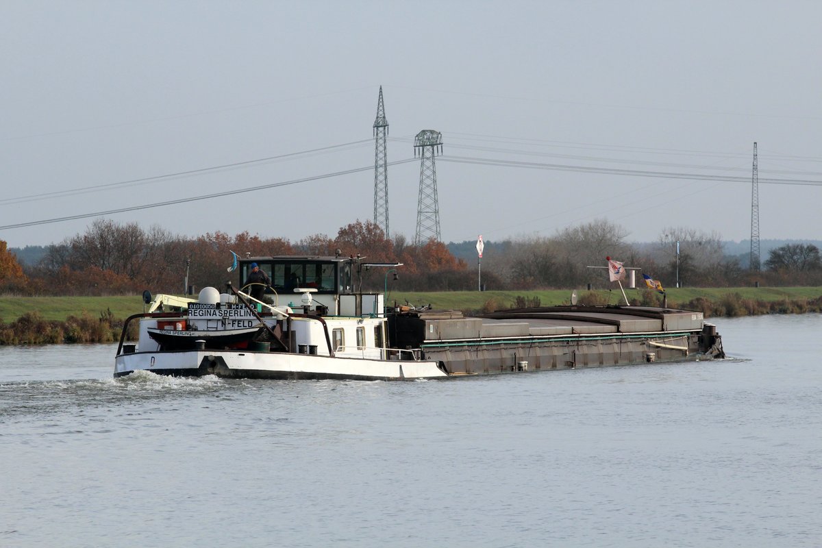 GMS Regina Sperling (04010050 , 77 x 8,20m) am 24.11.2016 auf dem Mittellandkanal im Schleusenbereich der Schleuse Rothensee gen  Osten  unterwegs.