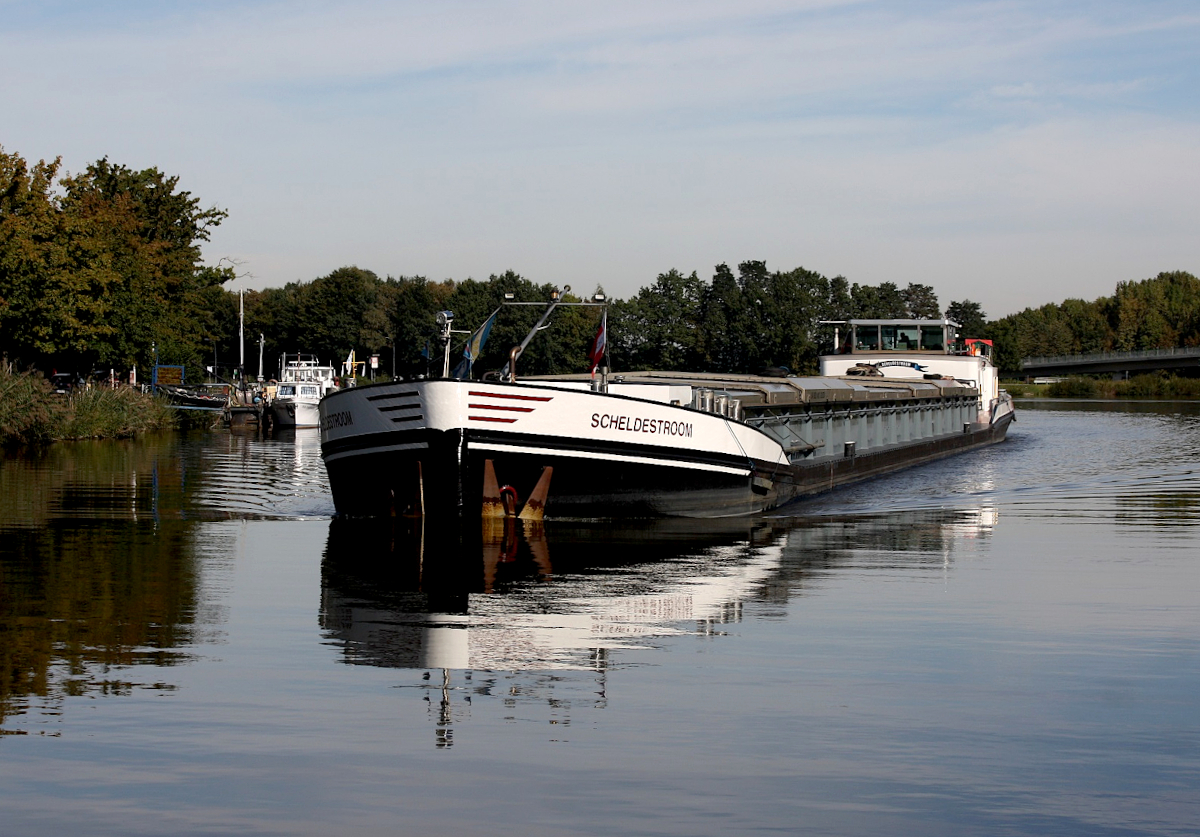 GMS SCHELDESTROOM (ENI:02316274) L.84 m B.8,20 m T 1401 Flagge Niederlande auf dem DEK am 26.10.2023 am Dattelner Meer.