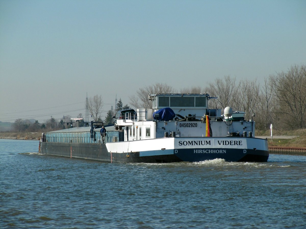GMS Somnium Videre (04502920 , 105 x 11m) am 27.02.2019 im Mittellandkanal Höhe Elbeu auf Talfahrt.