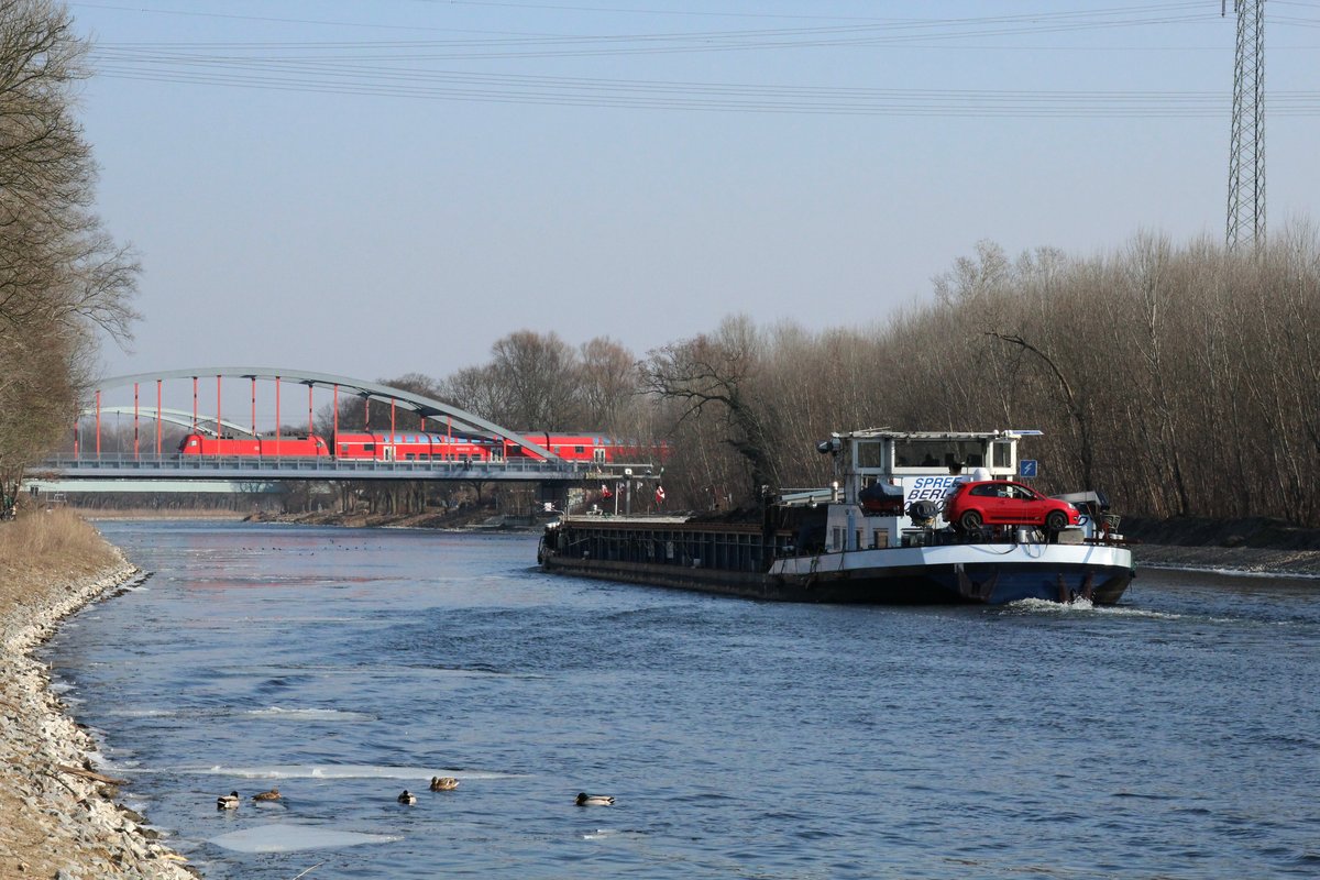 GMS Spree (05110500 , 85 x 9,57m) am 02.03.2018 im Sacrow-Paretzer-Kanal / UHW Höhe Marquardt / km 26 zu Berg nach Berlin.