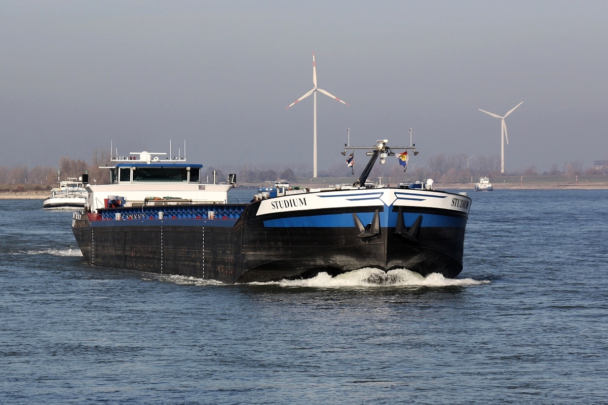 GMS Studium (ENI:02320291) Baujahr 1912 Maschine Catapillar 2x527 PS am 15.11.2018 auf dem Rhein bei Xanten.