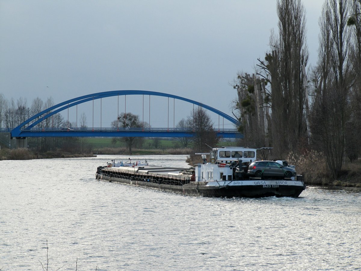 GMS Ursa Minor (04031280 , 80 x 8,20m) am 29.01.2020 im Havelkanal bei Paaren auf Talfahrt.