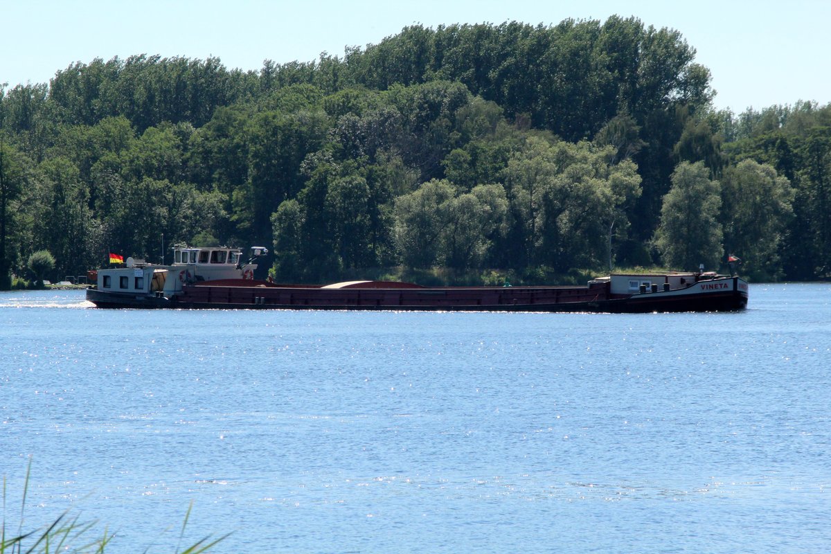 GMS Vineta (04008920 , 67 x 8,20m) am 23.06.2016 auf der Havel (UHW) im  Deetzer Knie  zu Berg.