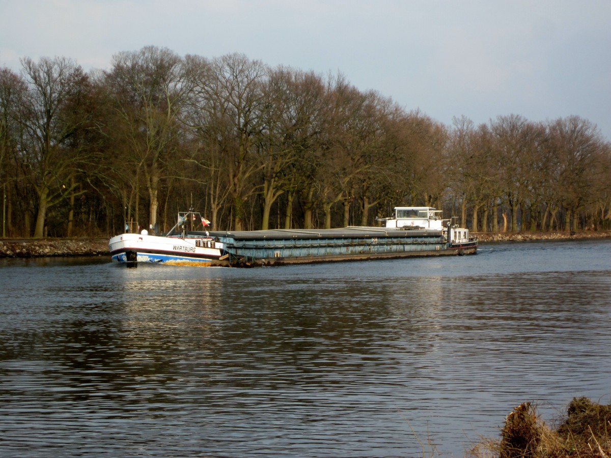 GMS Wartburg (04500350 , 80 x 8,20m) am 08.03.2016 im Sacrow-Paretzer Kanal bei Marquardt / Schlänitzsee mit Fahrtrichtung Brandenburg a.d. Havel.