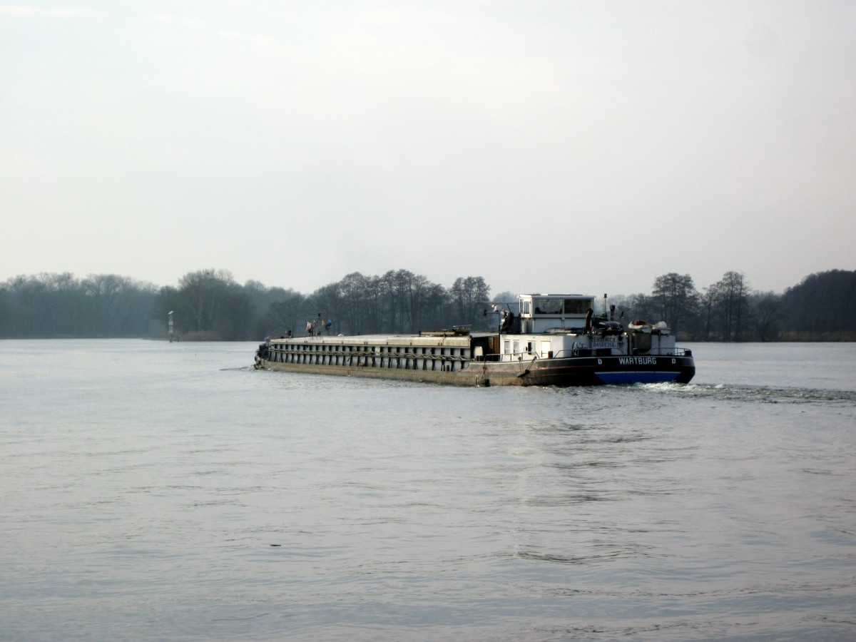 GMS Wartburg (04500350 , 80 x 8,20m) am 08.03.2016 im Schlänitzsee / Sacrow-Paretzer Kanal / UHW mit Fahrtrichtung Westen.