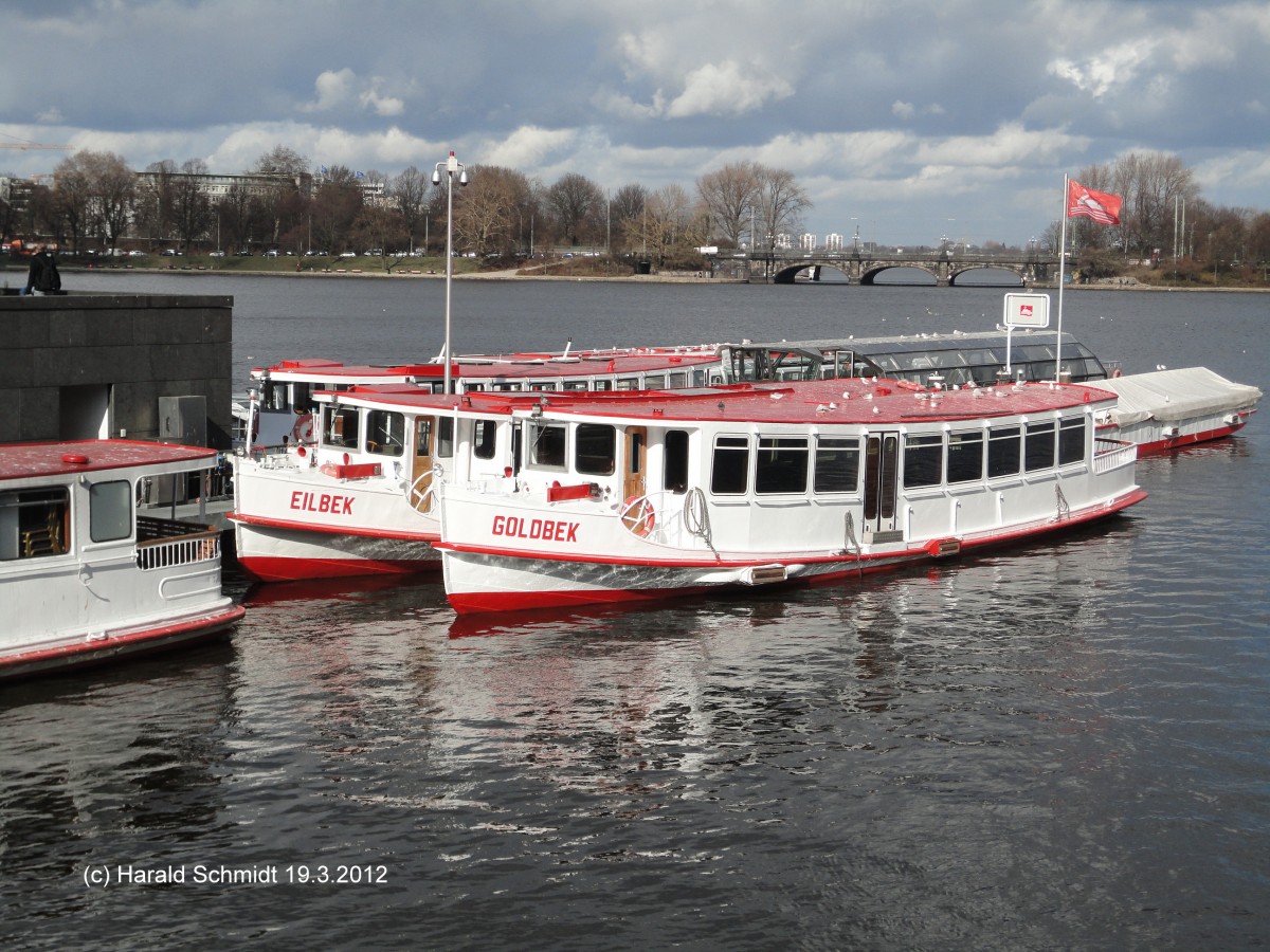 Hamburg am 19.3.2012 / ein Teil der Alsterflotte am Betriebsponton Jungfernstieg