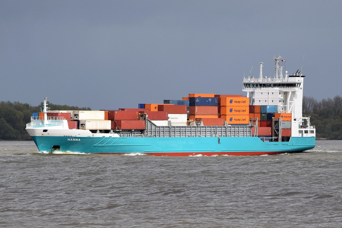 HANNA , Feederschiff , IMO 9376048 , Baujahr 2008 , 868 TEU ,134.4 × 22.5m , 22.04.2017 Grünendeich