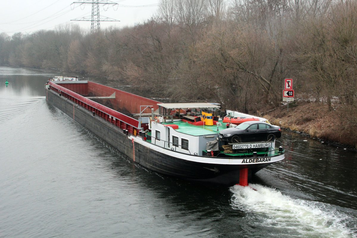 Heckansicht des GMS Aldebaran (04602770) am 18.01.2017. Das GMS fuhr auf der Spree zw. Berlin-Charlottenburg u. Berlin-Spandau zu Tal. 