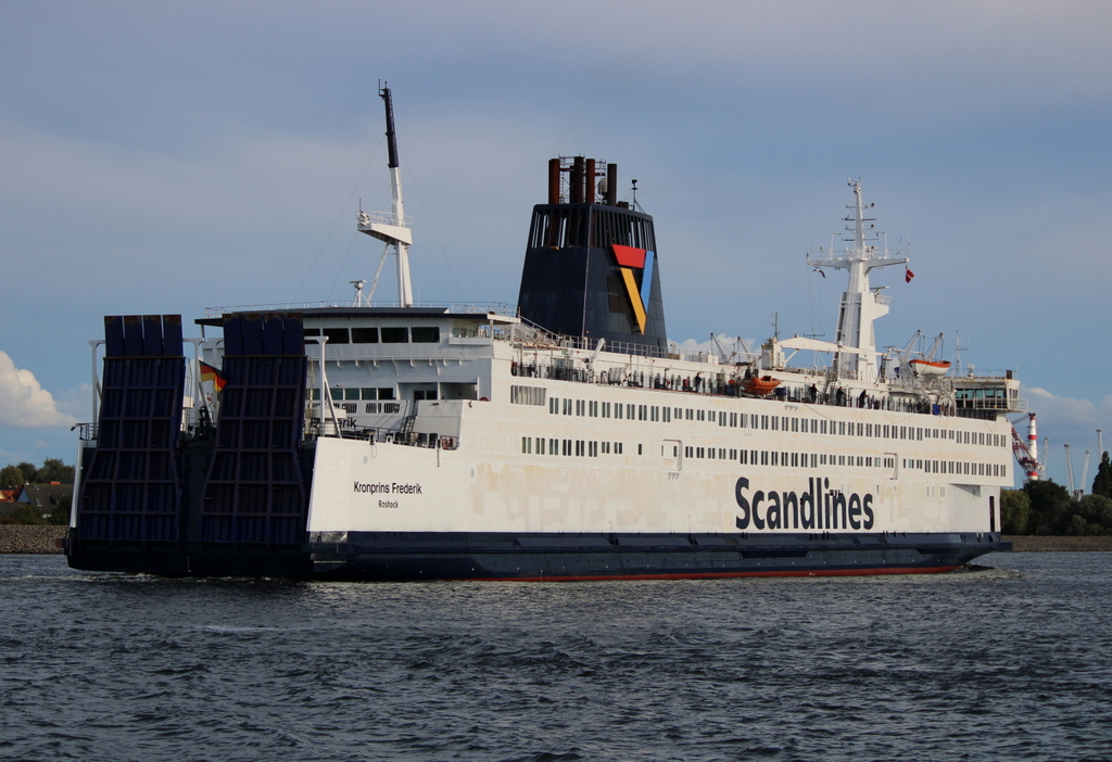 Heckansicht von der Scandlines Fähre KRONPRINS FREDERIK am 01.09.2020 in Warnemünde.