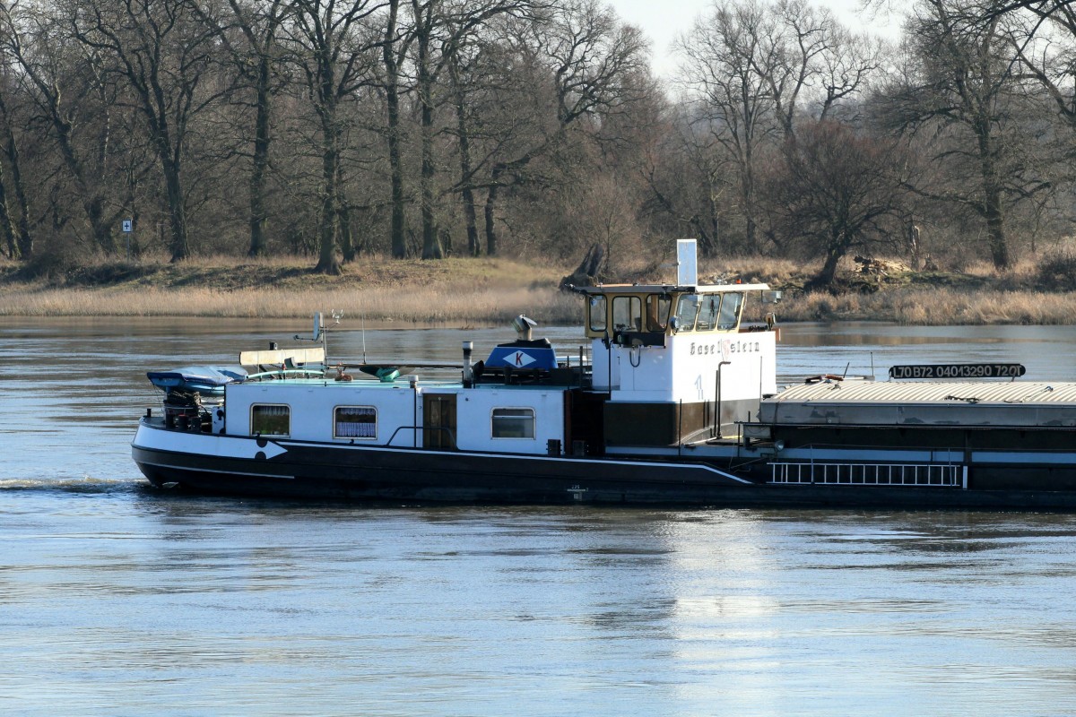 Heck/Steuerhaus/Wohnung/Maschinenraum des GMS Havelstern (04013290) am 17.03.2016 auf der Elbe zu Tal bei Gnevsdorf.