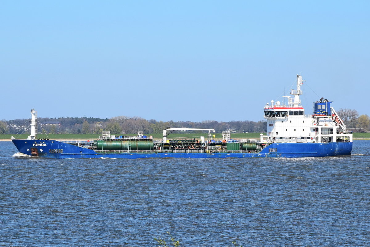 HENDA , Tanker , IMO 9566708 , Baujahr 2012 , 109.92 × 17.2m , 17.04.2019 , Grünendeich