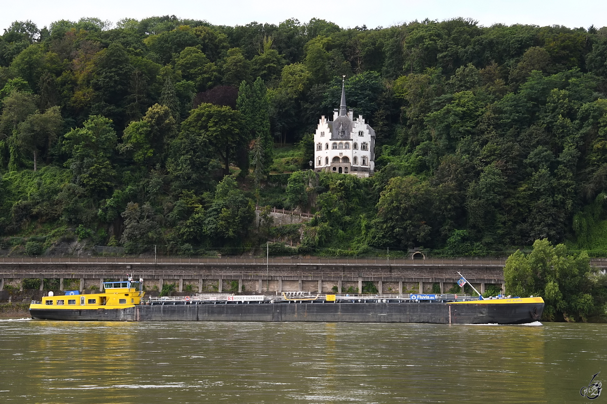 Im Bild das Tankmotorschiff PIZ ALBRIS (ENI: 07001823), welches Anfang August 2021 auf dem Rhein bei Remagen unterwegs war.