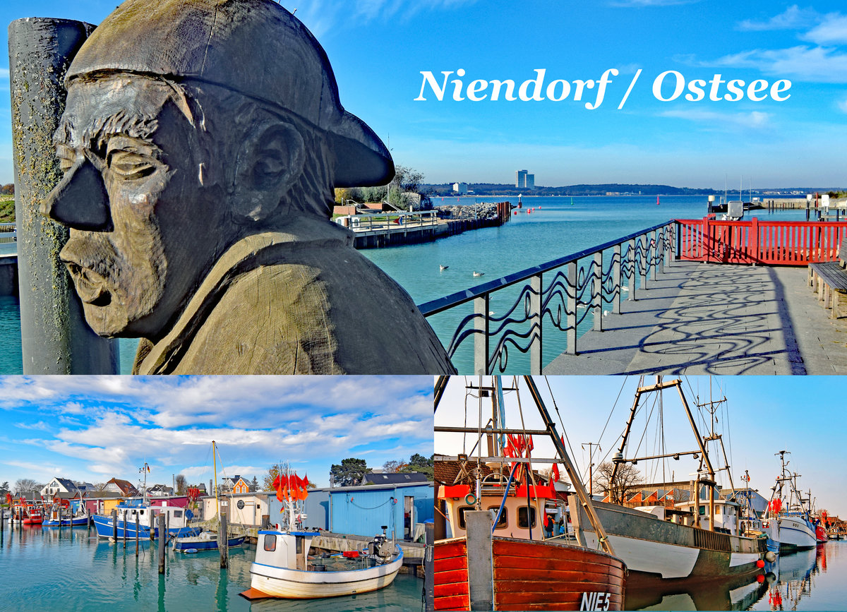 Im Hafen von Niendorf an der Ostsee. Aufnahmen aus 2019 (unten rechts) und November 2020