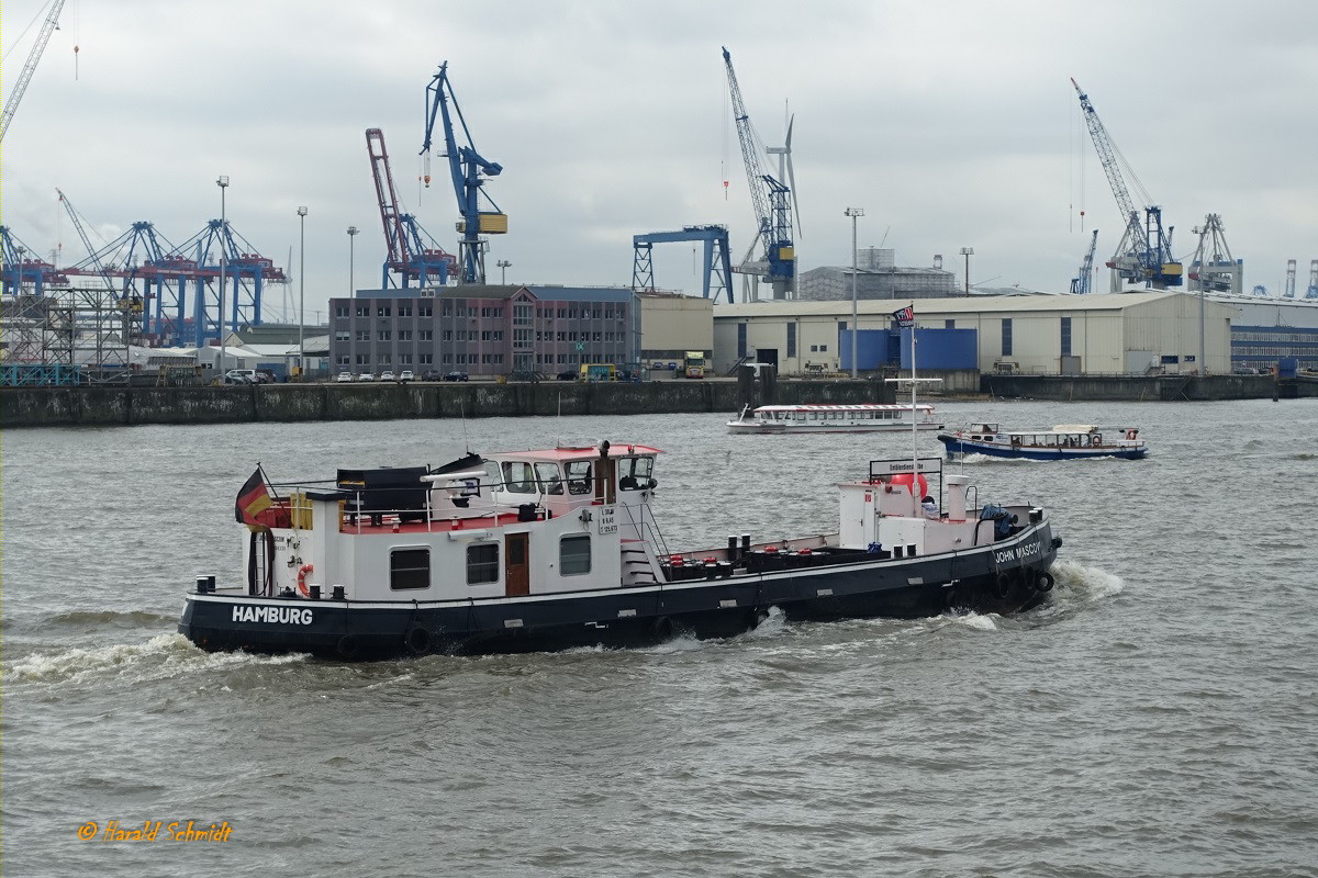 JOHN MASCOW am 28.3.2022, Hamburg, Elbe Höhe Landungsbrücken /
ex ENTÖLERDIENST ELBE /
Entölerboot / Lüa 30 m, B 6,5 m, Tg 1,9 m / gebaut 1980 bei Grube, HH-Oortkaten /
