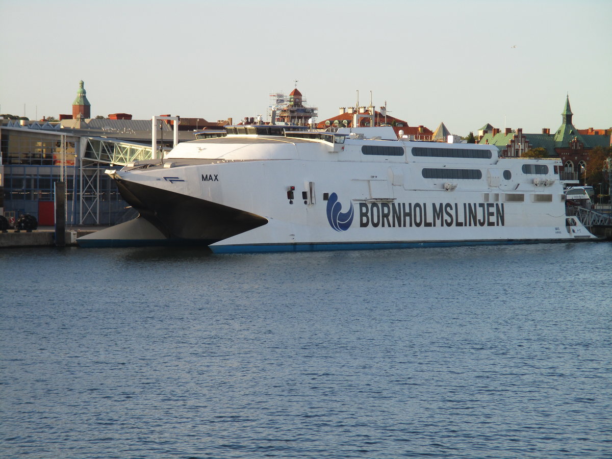 Katamaranfähre  MAX  im Einsatz zwischen Bornholm und Ystad,am 18.September 2020,im schwedischen Ystad.