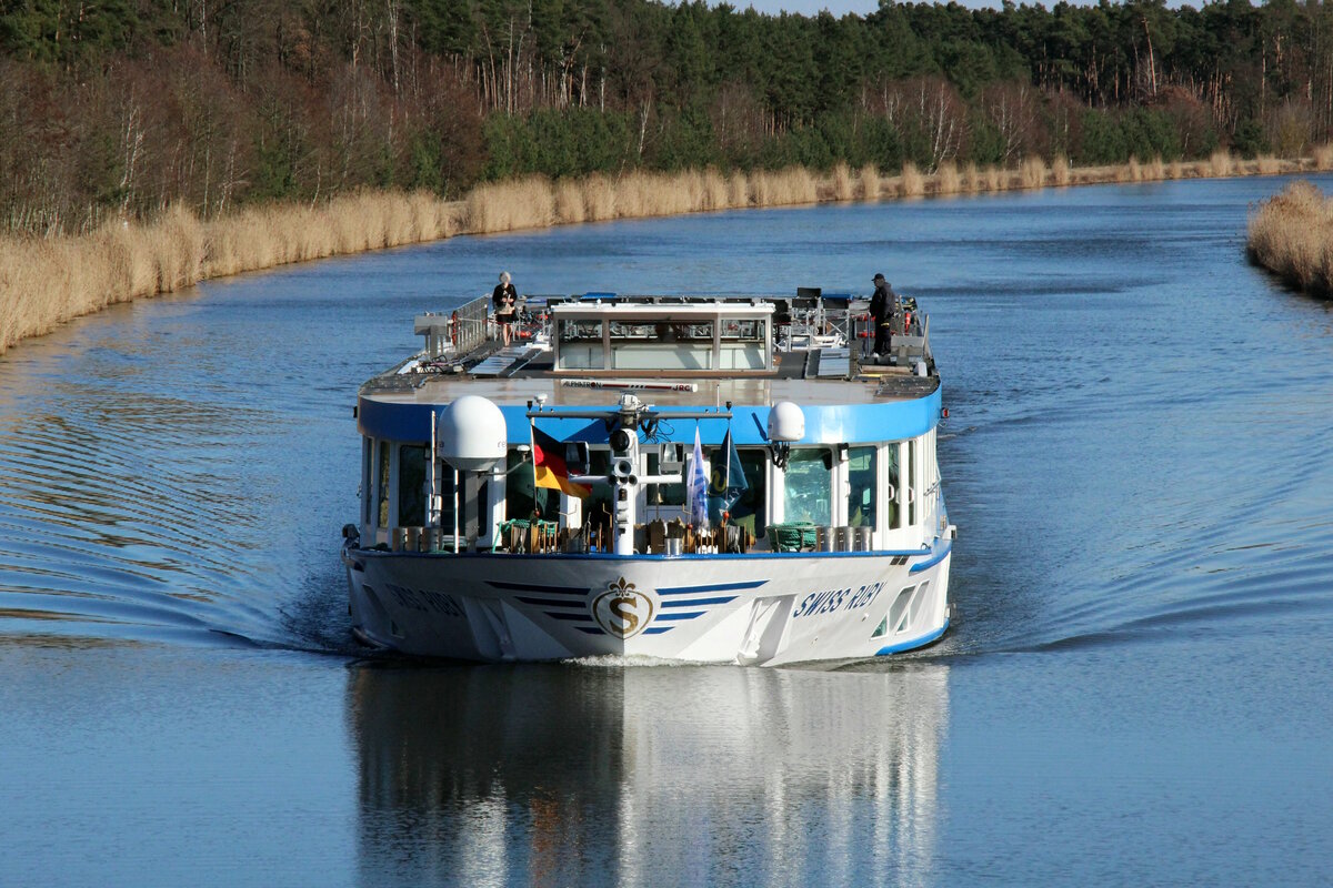 KFGS  SWISS RUBY  (07001742 , 85 x 10,6m) befuhr am 07.03.2022 den  ELBE-HAVEL-KANAL zw. der Schleuse Wusterwitz und Kader Schleuse zu Tal.