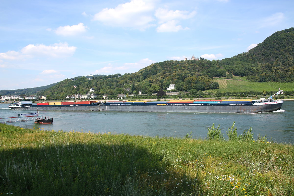 Koppelverband aus SGMS MILANO und GSL MILANO II auf dem Rhein bei Bonn-Mehlem am 22.07.2020. 