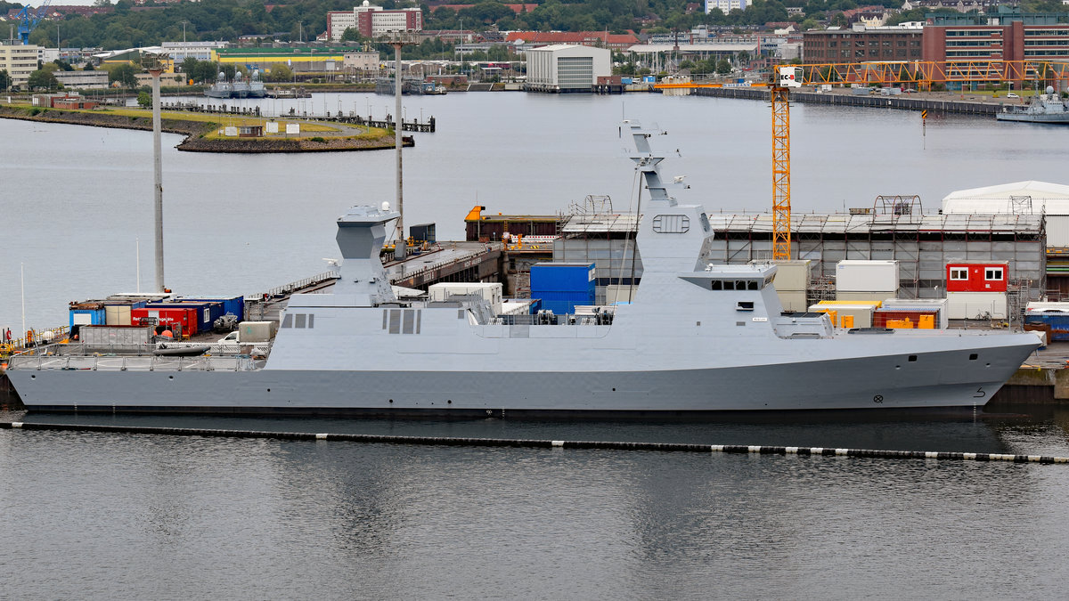 Korvetten-Neubau (deutscher Tarn-Name: HABICHT) für die israelische Marine. Kiel, 21.08.2020