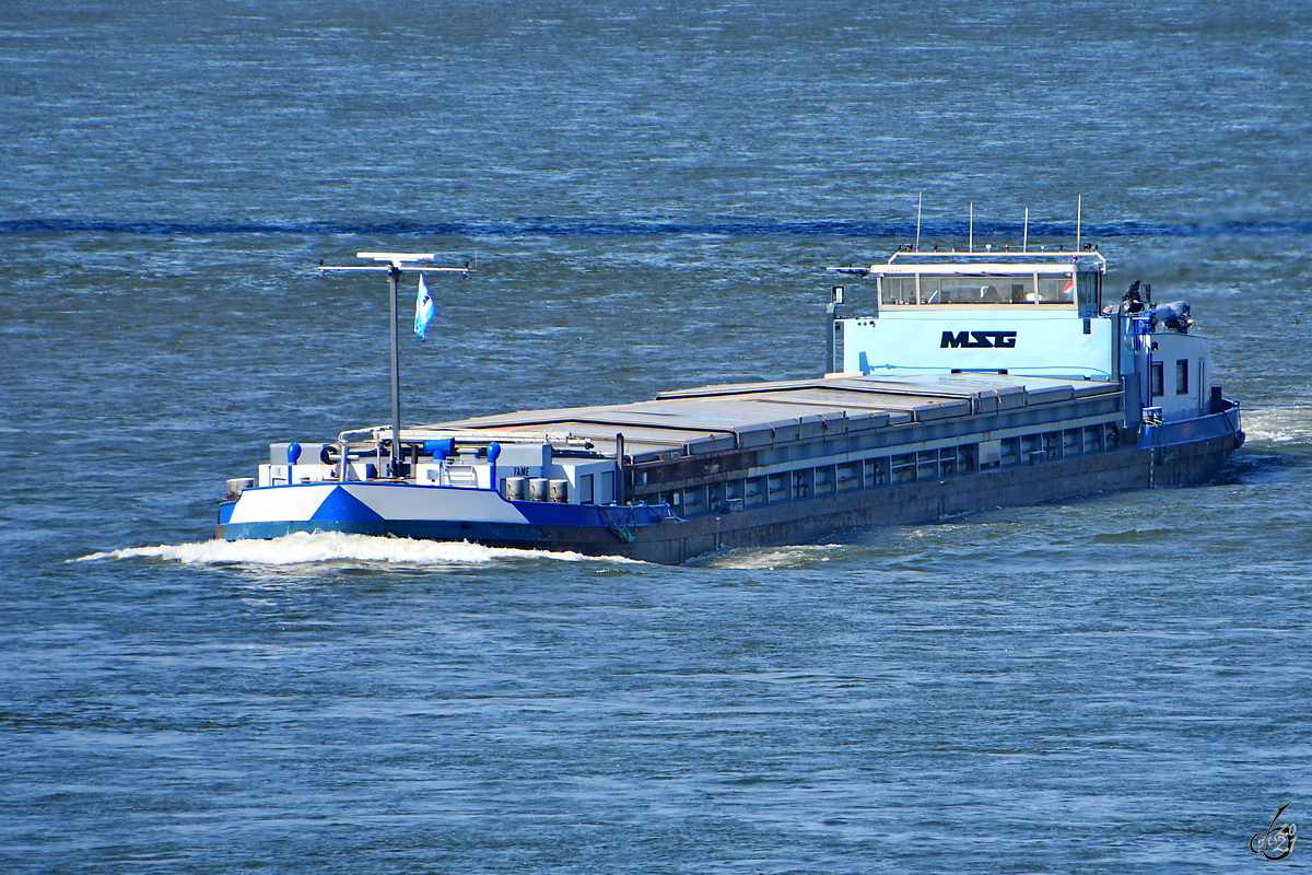 Mitte April 2021 war auf dem Rhein bei Duisburg das Gütermotorschiff FAME (ENI: 02313224) zu sehen.