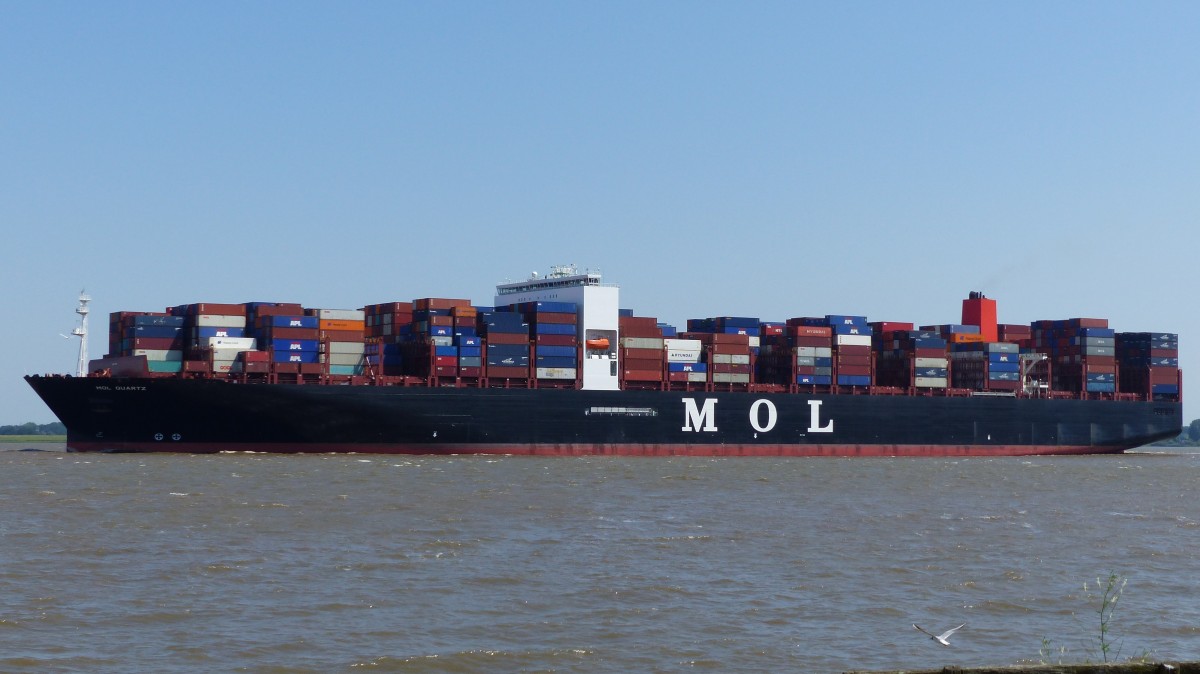 MOL Quartz. 10.07.2014
completion year: 2013 / 12 overall length (m): 368,50 overall beam (m): 51,0 maximum draught (m): maximum TEU capacity: 13900 gross tonnage (ton): 151200