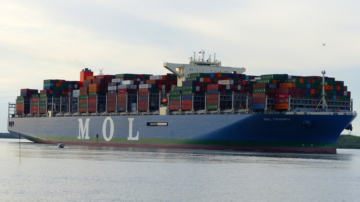 MOL Triumph. Hamburg am 15.05.2017 z. Z. das größte Containerschiff der
Welt.
L. 400.0 m
B. 59,0 m
Container 20.175