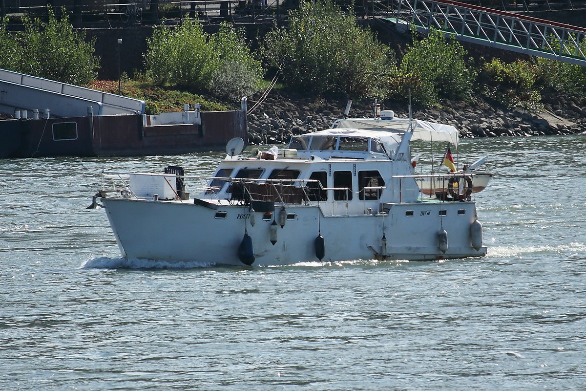 Motorboot ROSITA auf dem Rhein bei Königswinter. Aufnahmedatum: 10.09.2020.