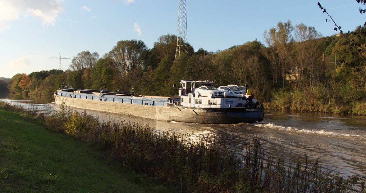 Motorschiff   Merengue   unter belgischer Flagge auf der Saar bei Bous, abwrts Richtung Konz fahrend.
Leider habe ich keine Daten ber das Schiff gefunden!
29.10.2013